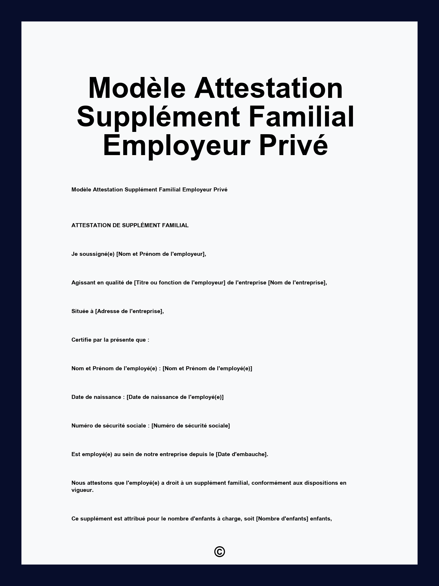 Modèle Attestation Supplément Familial Employeur Privé