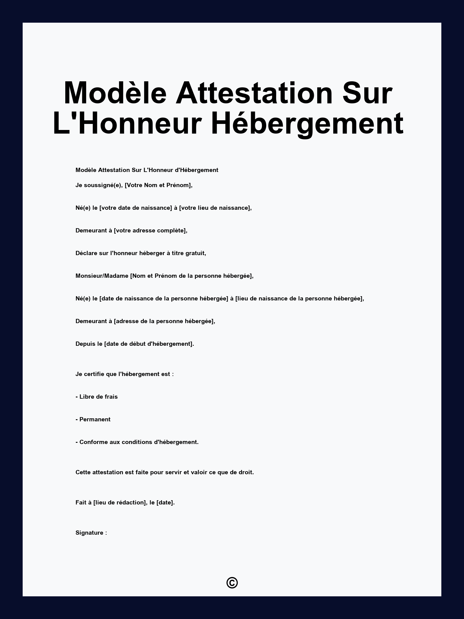 Modèle Attestation Sur L'Honneur Hébergement