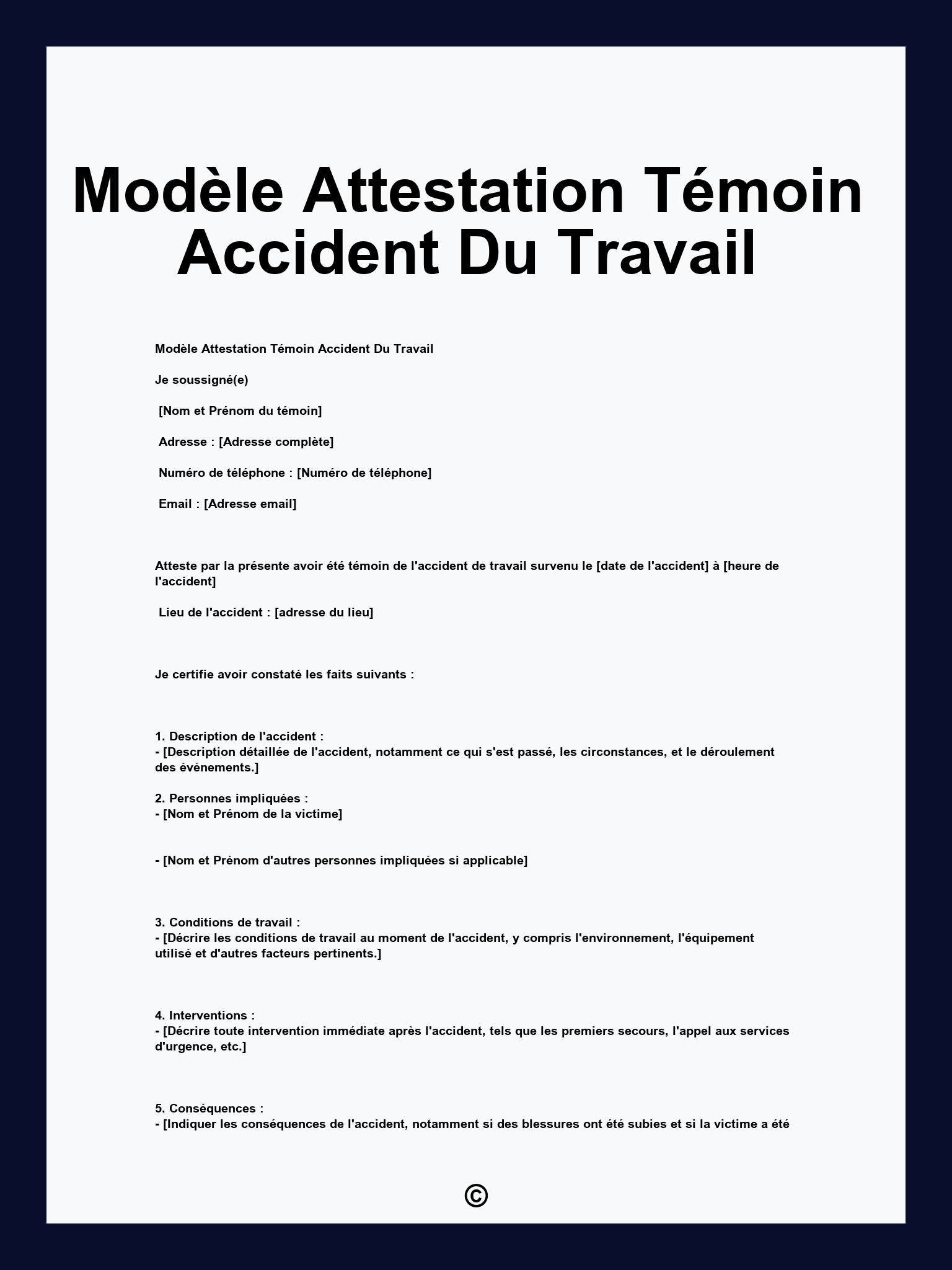 Modèle Attestation Témoin Accident Du Travail