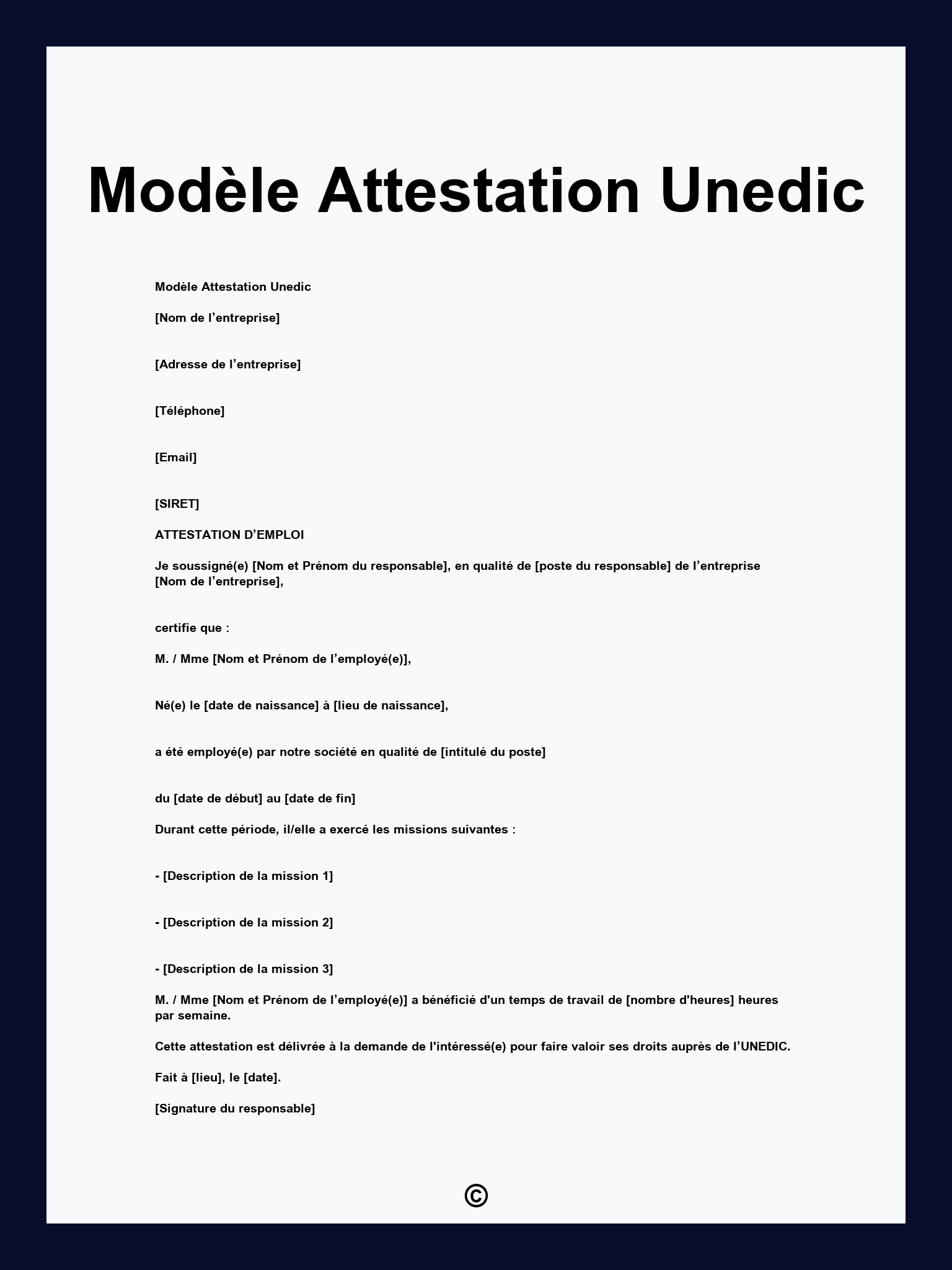 Modèle Attestation Unedic