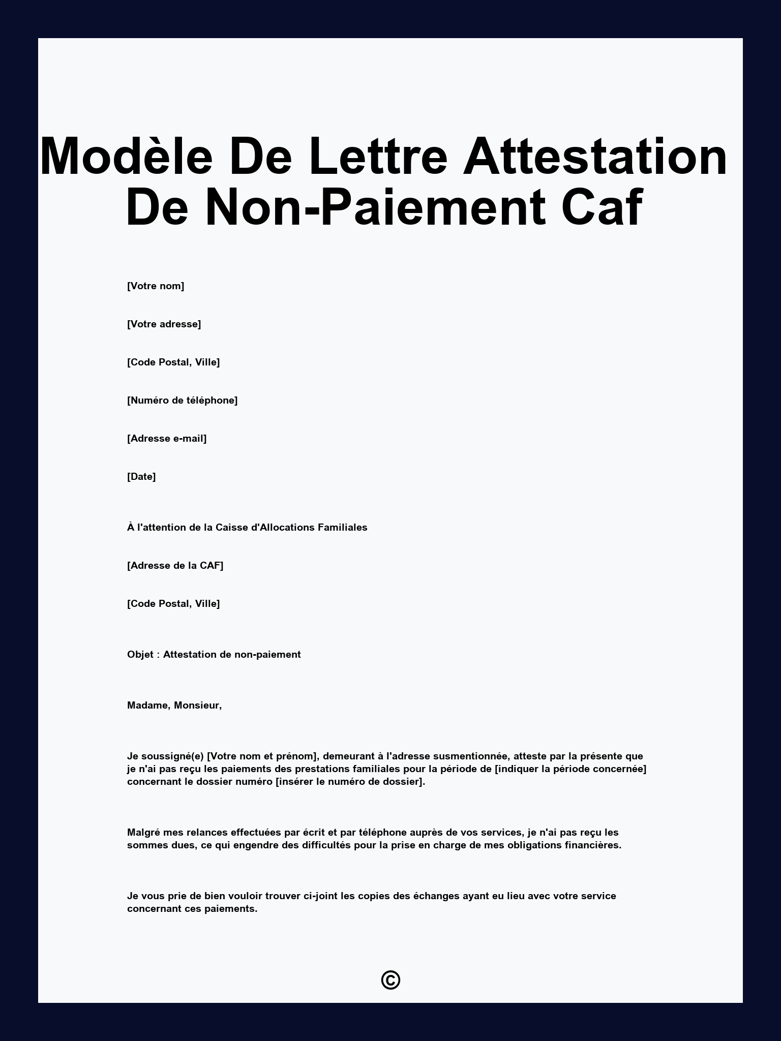 Modèle De Lettre Attestation De Non-Paiement Caf