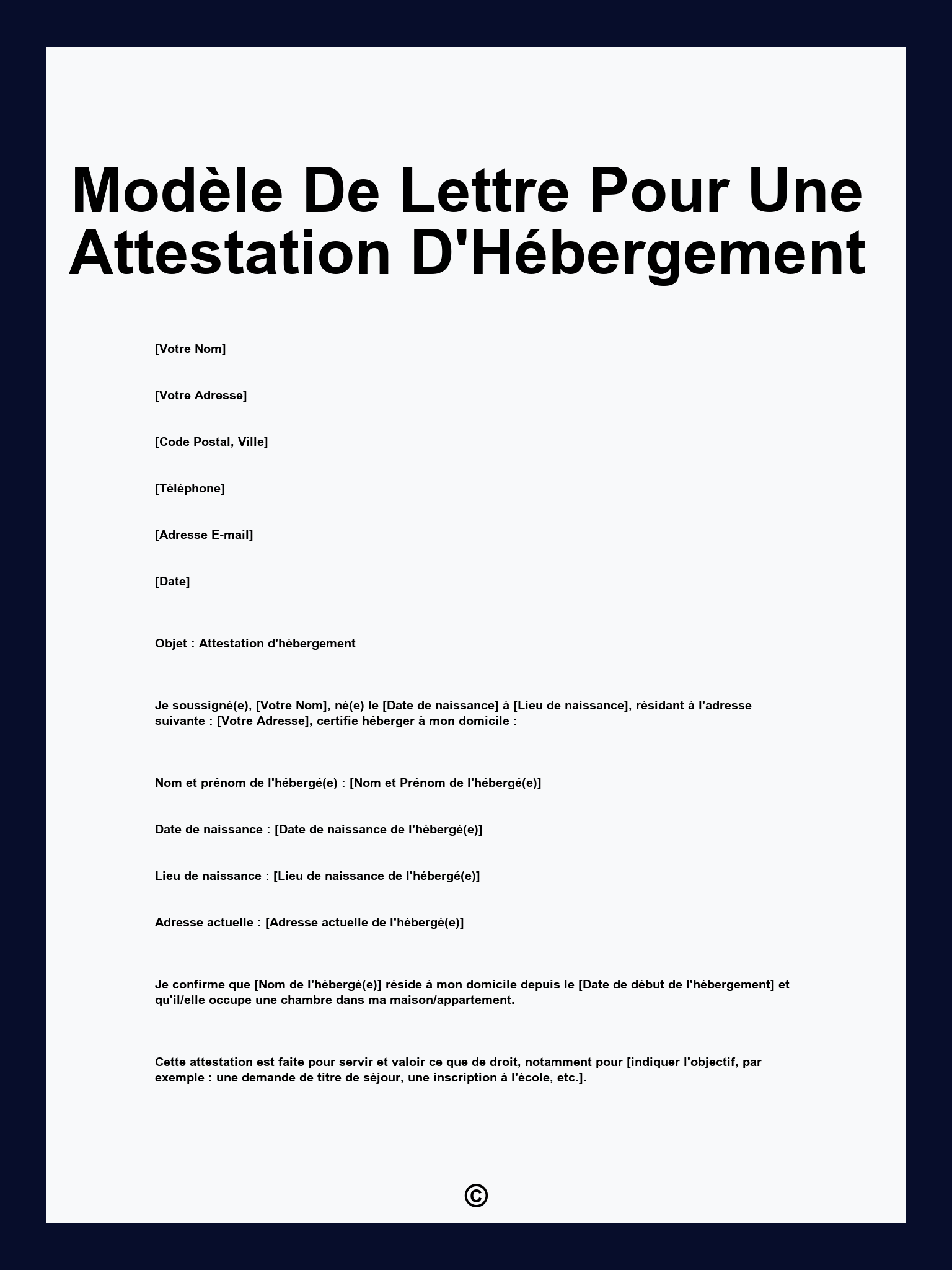 Modèle De Lettre Pour Une Attestation D'Hébergement