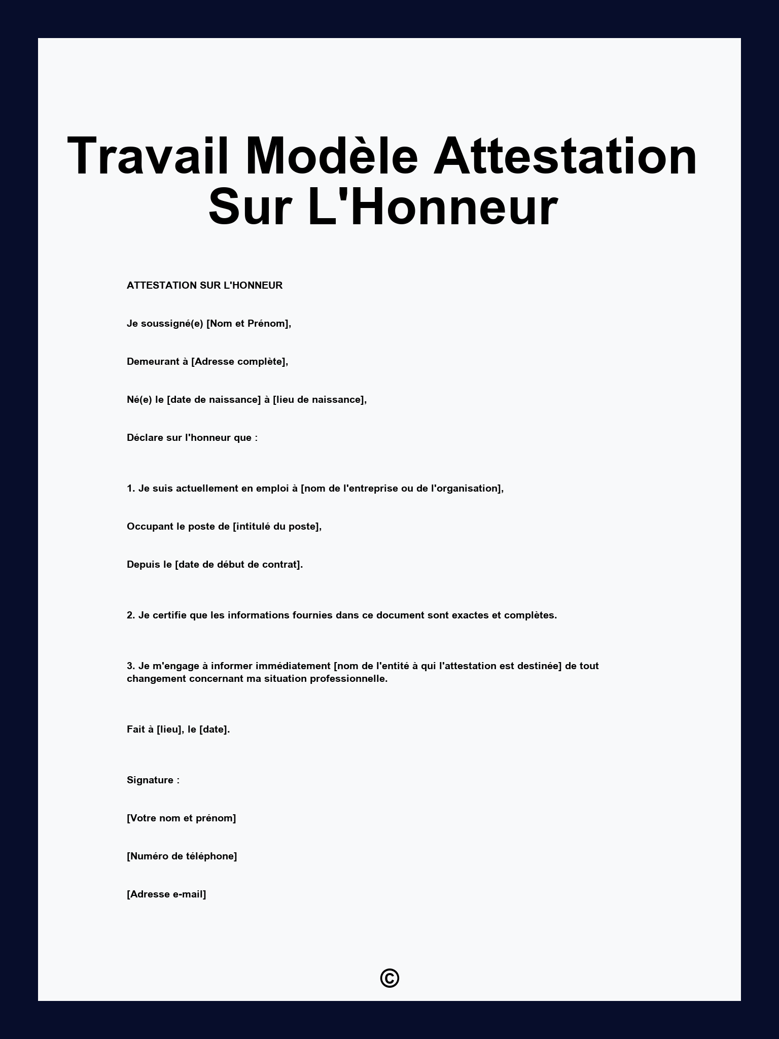 Travail Modèle Attestation Sur L'Honneur